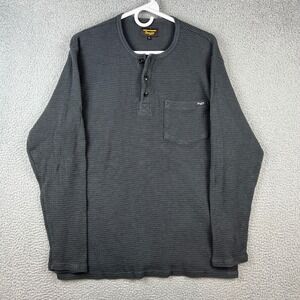 Seager Mens XL Gray Waffle Knit Thermal Long Sleeve Henley Pocket Shirt Cotton